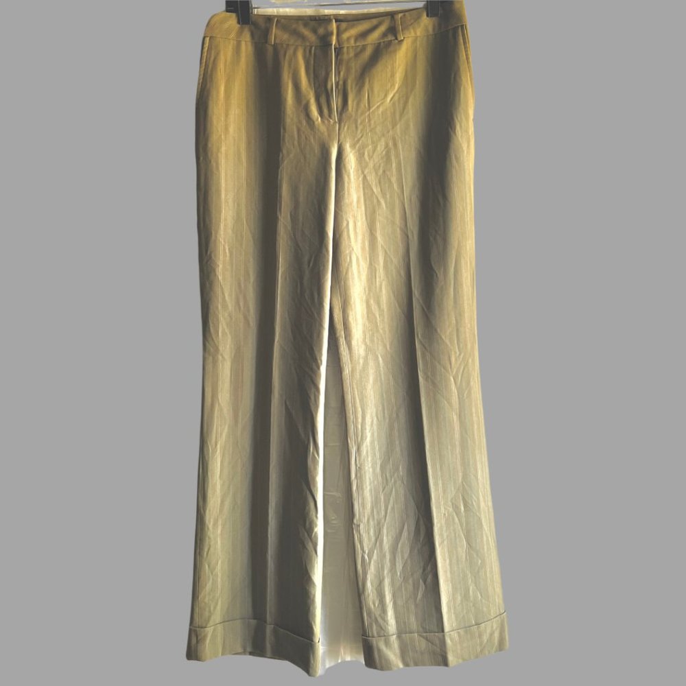 Brown Cuffed Pinstripe Wide Leg Dress Pants